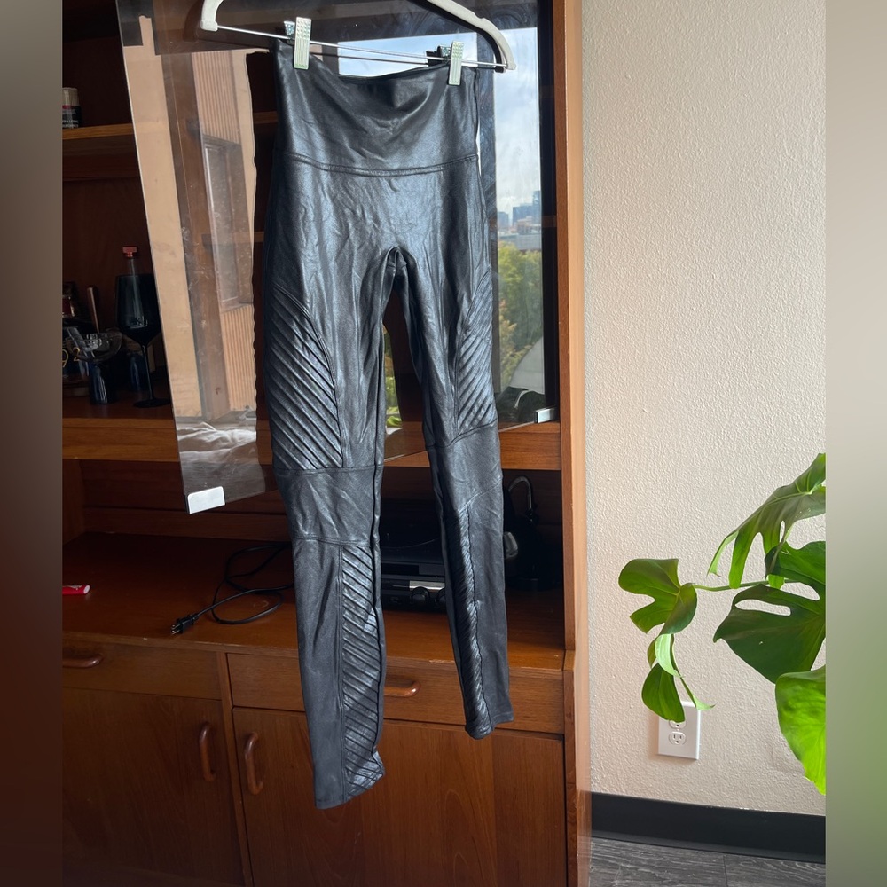 Spanx black leather leggings